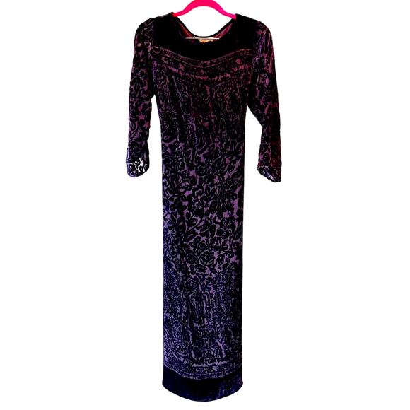 Carol Anderson Purple Burnout Velvet Floral Midi Dress Size XS Boho Gypsy Hippie - Picture 1 of 6
